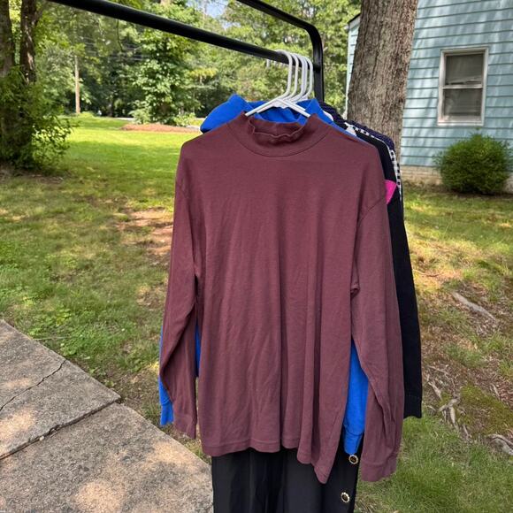 Vintage y2k LL Bean brown mockneck long sleeve shirt women's large - Picture 1 of 5